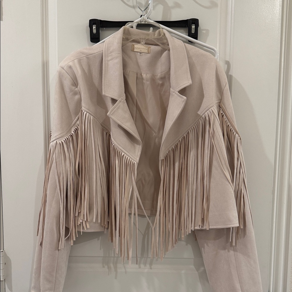Altar'd State Cream Faux Suede Fringe Jacket